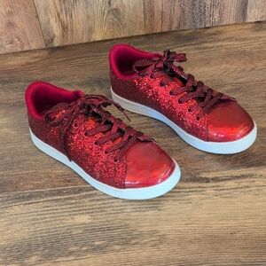 Lucky Step Air Cooled Red Glitter Women's Lace-up Sneakers 7                L100